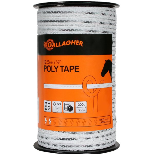Gallagher Electric Fence Poly Tape, Ultra White 656 Ft Roll, 5 Stainless  Steel Rust Resistant Strands, Suitable for Portable & Semi Permanent Electric  Fences